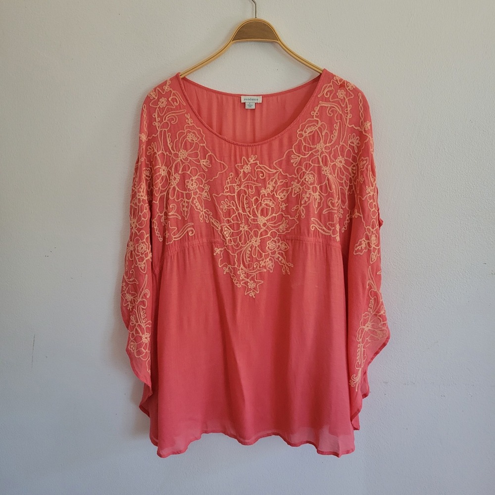 Sundance Embroidered Flutter Sleeve Swim Cover Up Coral Pink Beach Boho Cruise